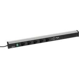 Treston Bloc multiprise pour postes de travail, 5 prises, interrupteur, 2 raccords USB, 2 x CAT6A, longueur 683 mm