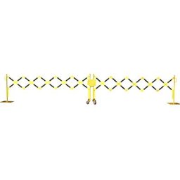 Barrière extensible, pied en acier et roulettes, jaune / noir, longueur max. 4000 mm