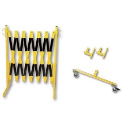 Barrière extensible, support mural, 2 roulettes, jaune / noir, longueur max. 3600 mm