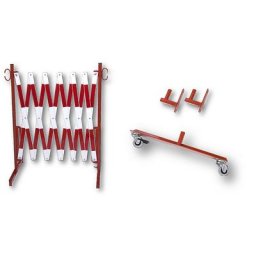 Barrière extensible, support mural, 2 roulettes, réfléchissant, rouge / blanc, longueur max. 4000 mm