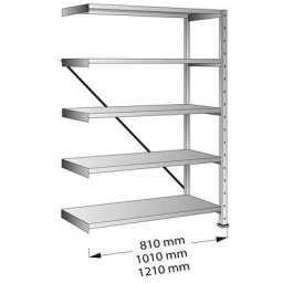 Rayonnage emboîtable pour le stockage et l'industrie, largeur tablette 800 mm, 5 tablettes, rayonnage additionnel profondeur 1000 mm
