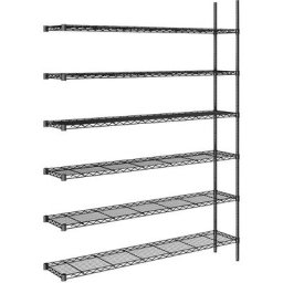 Rayonnage en fil d'acier noir, charge max. par tablette 100 kg, l x p 1520 x 360 mm, rayonnage additionnel, hauteur 2180 mm, 6 tablettes
