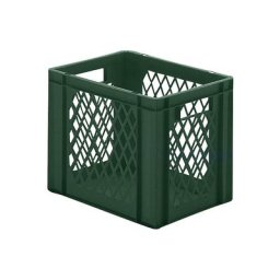 Bac gerbable normes Europe à parois ajourées et fond plein, L x l x h 400 x 300 x 320 mm, vert, lot de 5