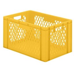 Bac gerbable normes Europe à parois ajourées et fond plein, L x l x h 600 x 400 x 320 mm, jaune, lot de 5