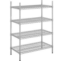 Rayonnage en fil d'acier chromé, charge max. admissible par tablette 250 kg, l x p 910 x 610 mm, rayonnage de base, hauteur 1370 mm, 4 tablettes