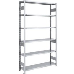 eurokraft pro Rayonnage emboîtable de stockage galvanisé, h x l 2500 x 1300 mm, avec 6 tablettes en acier, rayonnage de base, charge max. / tablette 215 kg, profondeur 400 mm