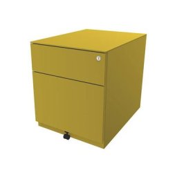 BISLEY Caisson roulant Note™, avec 1 tiroir pour DS, 1 tiroir universel, h x l x p 502 x 420 x 565 mm, avec barre servant de poignée et plateau de finition, jaune