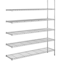 Rayonnage en fil d'acier chromé, charge max. par tablette 100 kg, l x p 1520 x 460 mm, rayonnage additionnel, hauteur 1880 mm, 5 tablettes