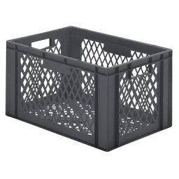 Bac gerbable normes Europe à parois et fonds ajourés, L x l x h 600 x 400 x 320 mm, gris, lot de 5