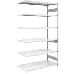 eurokraft pro Rayonnage emboîtable de stockage, gris, h x l 2500 x 1300 mm, avec 6 tablettes en acier, rayonnage additionnel, charge max. / tablette 240 kg, profondeur 800 mm