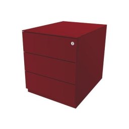 BISLEY Caisson roulant Note™, avec 3 tiroirs universels, h x l x p 502 x 420 x 565 mm, avec barre servant de poignée et plateau de finition, rouge cardinal