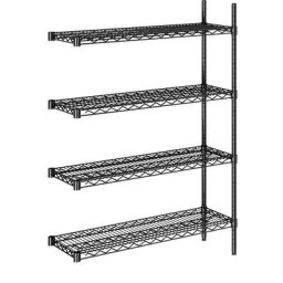 Rayonnage en fil d'acier noir, charge max. par tablette 250 kg, l x p 910 x 360 mm, rayonnage additionnel, hauteur 1370 mm, 4 tablettes