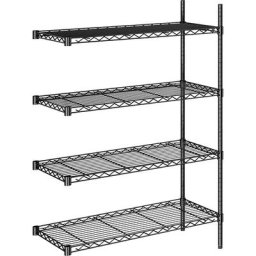 Rayonnage en fil d'acier noir, charge max. par tablette 100 kg, l x p 910 x 460 mm, rayonnage additionnel, hauteur 1370 mm, 4 tablettes