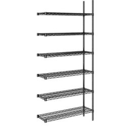 Rayonnage en fil d'acier noir, charge max. par tablette 250 kg, l x p 910 x 360 mm, rayonnage additionnel, hauteur 2180 mm, 6 tablettes