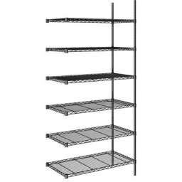 Rayonnage en fil d'acier noir, charge max. par tablette 100 kg, l x p 910 x 610 mm, rayonnage additionnel, hauteur 2180 mm, 6 tablettes