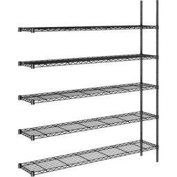 Rayonnage en fil d'acier noir, charge max. par tablette 100 kg, l x p 1520 x 360 mm, rayonnage additionnel, hauteur 1880 mm, 5 tablettes