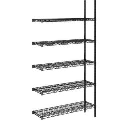 Rayonnage en fil d'acier noir, charge max. par tablette 250 kg, l x p 910 x 360 mm, rayonnage additionnel, hauteur 1880 mm, 5 tablettes