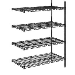 Rayonnage en fil d'acier noir, charge max. par tablette 250 kg, l x p 910 x 610 mm, rayonnage additionnel, hauteur 1370 mm, 4 tablettes