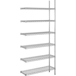 Rayonnage en fil d'acier chromé, charge max. admissible par tablette 150 kg, l x p 910 x 360 mm, rayonnage additionnel, hauteur 2180 mm, 6 tablettes