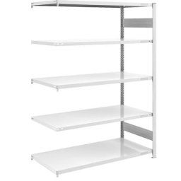 eurokraft pro Rayonnage emboîtable de stockage, gris, h x l 2000 x 1300 mm, avec 5 tablettes en acier, rayonnage additionnel, charge max. / tablette 240 kg, profondeur 800 mm