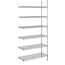 Rayonnage en fil d'acier chromé, charge max. admissible par tablette 250 kg, l x p 910 x 460 mm, rayonnage additionnel, hauteur 2180 mm, 6 tablettes