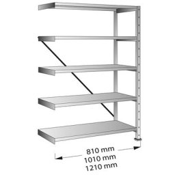Rayonnage emboîtable CLEANA, rayonnage additionnel, largeur tablettes 1200 mm, 5 tablettes, profondeur tablettes 700 mm, charge max. / tablette 210 kg