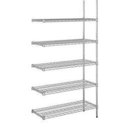 Rayonnage en fil d'acier chromé, charge max. admissible par tablette 250 kg, l x p 910 x 460 mm, rayonnage additionnel, hauteur 1880 mm, 5 tablettes