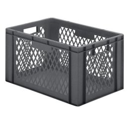 Bac gerbable normes Europe à parois ajourées et fond plein, L x l x h 600 x 400 x 320 mm, gris, lot de 5