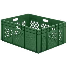 Bac gerbable normes Europe à parois ajourées et fond plein, L x l x h 800 x 600 x 320 mm, vert, lot de 2