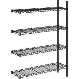 Rayonnage en fil d'acier noir, charge max. par tablette 100 kg, l x p 910 x 360 mm, rayonnage additionnel, hauteur 1370 mm, 4 tablettes