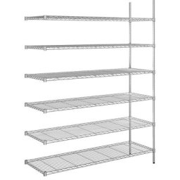 Rayonnage en fil d'acier chromé, charge max. par tablette 100 kg, l x p 1520 x 610 mm, rayonnage additionnel, hauteur 2180 mm, 6 tablettes