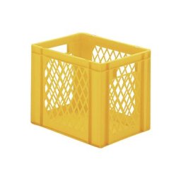 Bac gerbable normes Europe à parois ajourées et fond plein, L x l x h 400 x 300 x 320 mm, jaune, lot de 5