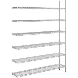 Rayonnage en fil d'acier chromé, charge max. par tablette 100 kg, l x p 1520 x 360 mm, rayonnage additionnel, hauteur 2180 mm, 6 tablettes