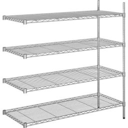 Rayonnage en fil d'acier chromé, charge max. par tablette 100 kg, l x p 1220 x 610 mm, rayonnage additionnel, hauteur 1370 mm, 4 tablettes