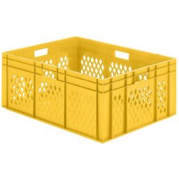 Bac gerbable normes Europe à parois ajourées et fond plein, L x l x h 800 x 600 x 320 mm, jaune, lot de 2