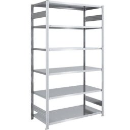 eurokraft pro Rayonnage emboîtable de stockage galvanisé, h x l 2500 x 1300 mm, avec 6 tablettes en acier, rayonnage de base, charge max. / tablette 190 kg, profondeur 800 mm