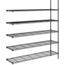 Rayonnage en fil d'acier noir, charge max. par tablette 100 kg, l x p 1520 x 460 mm, rayonnage additionnel, hauteur 1880 mm, 5 tablettes
