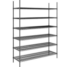 Rayonnage en fil d'acier noir, charge max. par tablette 250 kg, l x p 1520 x 610 mm, rayonnage de base, hauteur 2180 mm, 6 tablettes