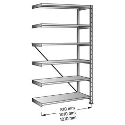 Rayonnage emboîtable pour le stockage et l'industrie, largeur tablette 1200 mm, 6 tablettes, rayonnage additionnel profondeur 400 mm
