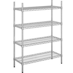 Rayonnage en fil d'acier chromé, charge max. admissible par tablette 150 kg, l x p 910 x 460 mm, rayonnage de base, hauteur 1370 mm, 4 tablettes