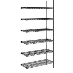 Rayonnage en fil d'acier noir, charge max. par tablette 250 kg, l x p 910 x 460 mm, rayonnage additionnel, hauteur 2180 mm, 6 tablettes