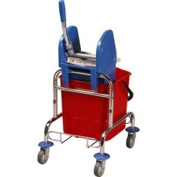 Chariot d'entretien, chariot à 1 seau de 25 litres, kit balai à franges Faubert