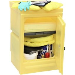Armoire de produits absorbants, feuilles, boudins et granulés absorbants, version produits chimiques, feuilles jaunes
