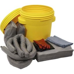 eurokraft basic Kit d'urgence anti-fuites, dans un fût de sécurité, capacité d'absorption 75 l, version universelle, grise, à partir de 2 pièces