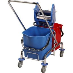 Chariot d'entretien, chariot à 2 seaux de 25 litres, presse à essorer pivotante, seau en plastique avec anse