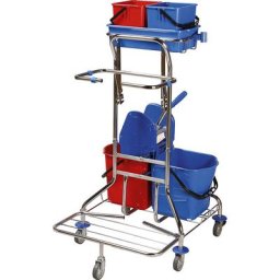 Kit chariot d'entretien, L x l x h 750 x 650 x 1220 mm, chromé, kit balai à franges Faubert