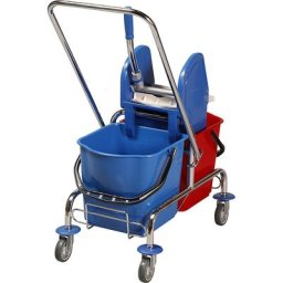 Chariot d'entretien, chariot à 2 seaux de 25 litres, barre de poussée, kit balai à franges Faubert