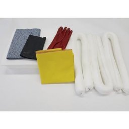Kit d'urgence anti-fuites avec plaque d'étanchéité jetable, sac, plaque d'étanchéité, feuilles absorbantes, absorption 50 l, version pour huile, blanche, à partir de 3 pièces