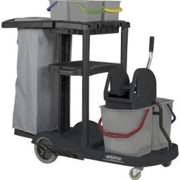 Chariot de service PuriX, avec 4 seaux, presse à essorer, séparation des déchets, roues à bandage caoutchouc