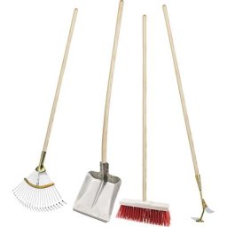 FLORA Kit d'ustensiles d'aménagement paysager, pelle en aluminium, balai de voirie, balai pour feuilles mortes, nettoyeur de bords de trottoir, avec manches